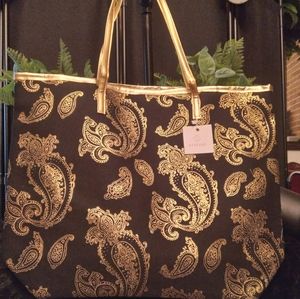 Gold foil Paisley beach bag